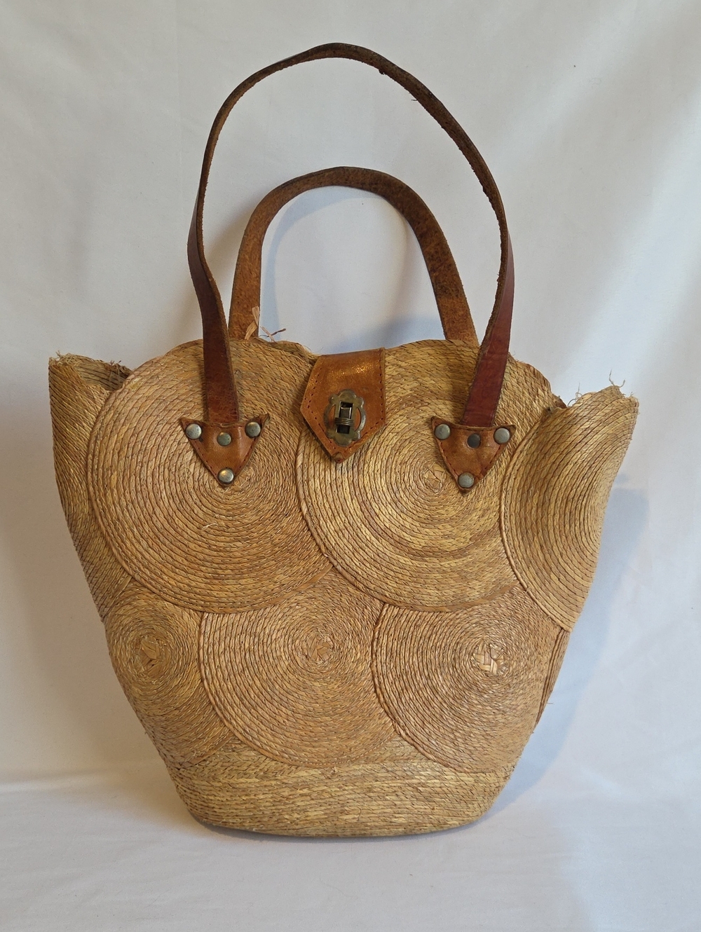 Vintage Hand Woven Straw Tote Bag